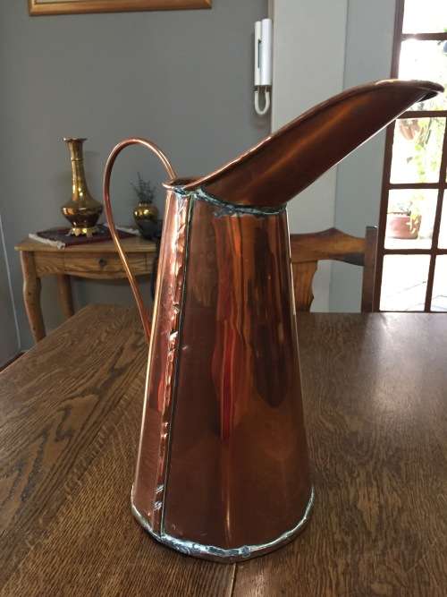 Large solid copper jug with copper handle